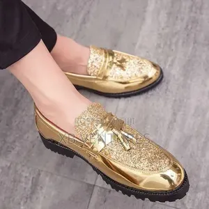 Men Glossy Tassel Brogue Shoes Loafers Formal Corporate Gold