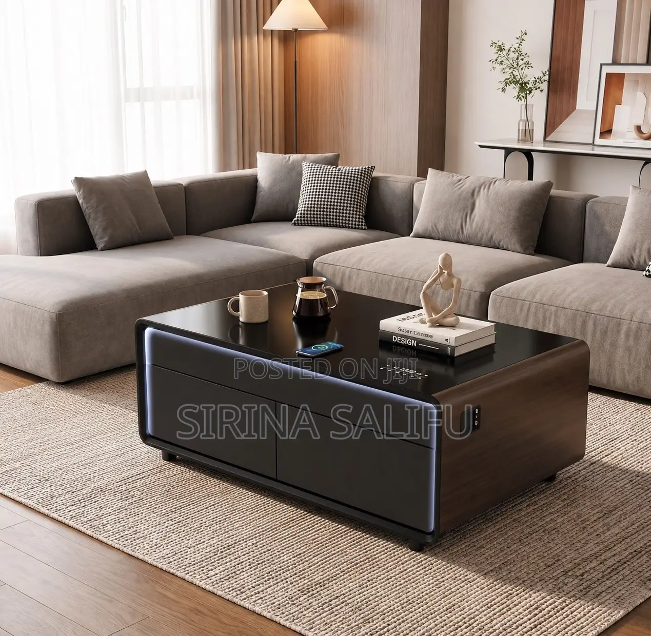 Smart Coffee Table With Built-in Fridge, Bluetooth Speaker USB Ports