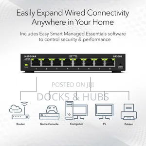 NetGear 8-Port Gigabit Smart Ethernet Plus Switch (GS308E)
