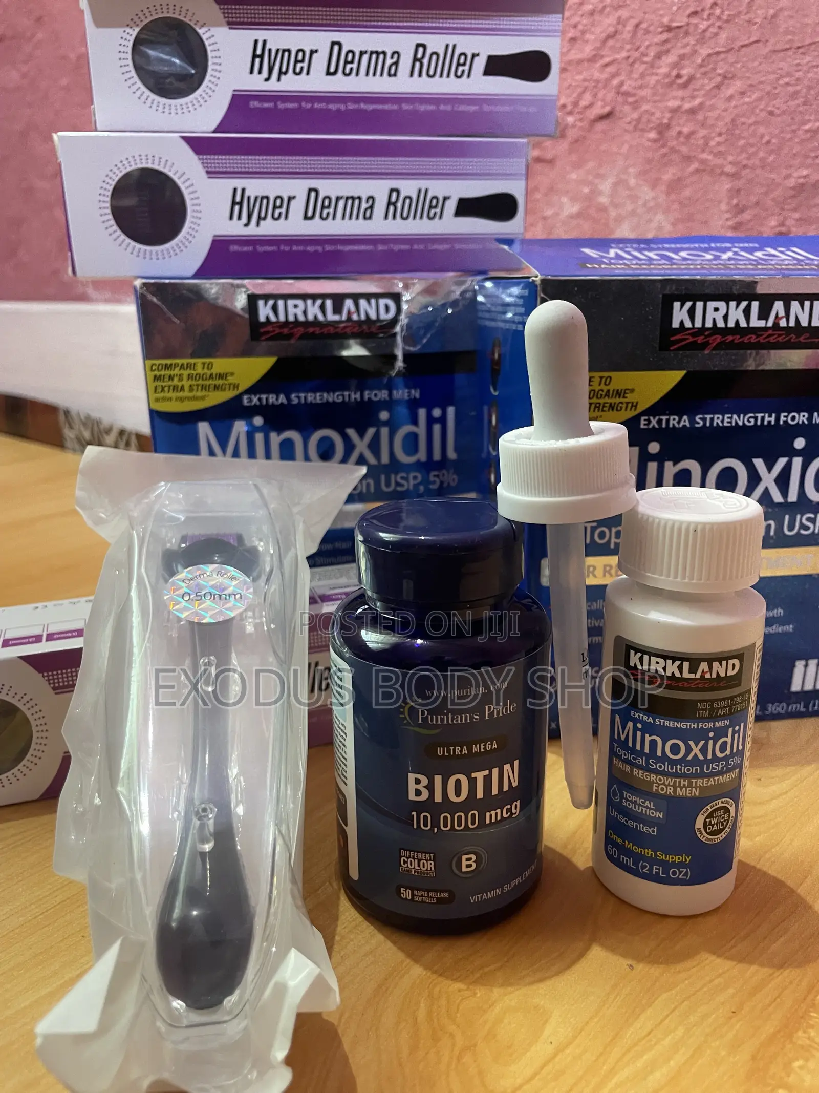 Kirkland Minoxidil, Derma Roller Biotin Hair Growth Kit