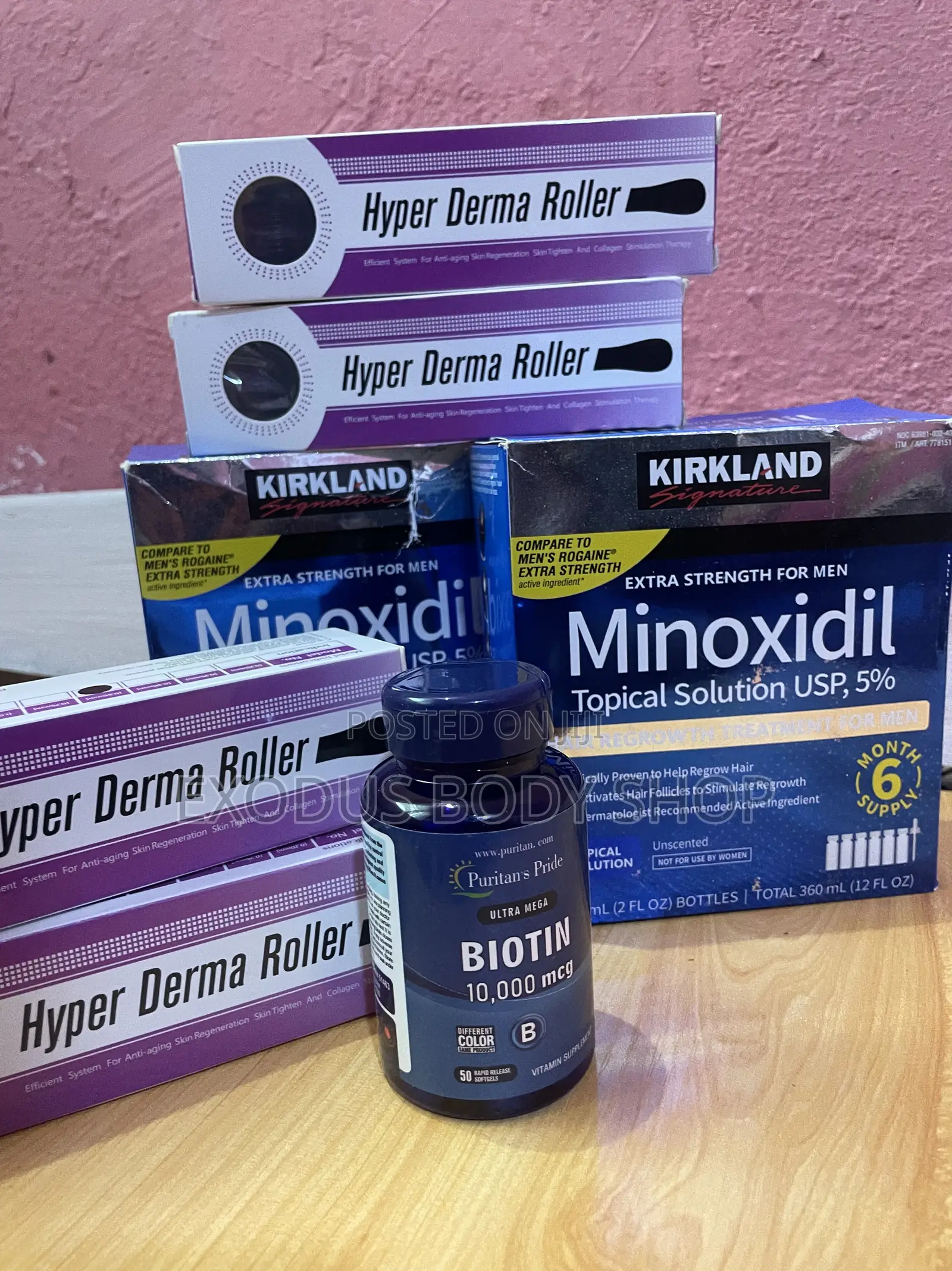 Kirkland Minoxidil, Derma Roller Biotin Hair Growth Kit