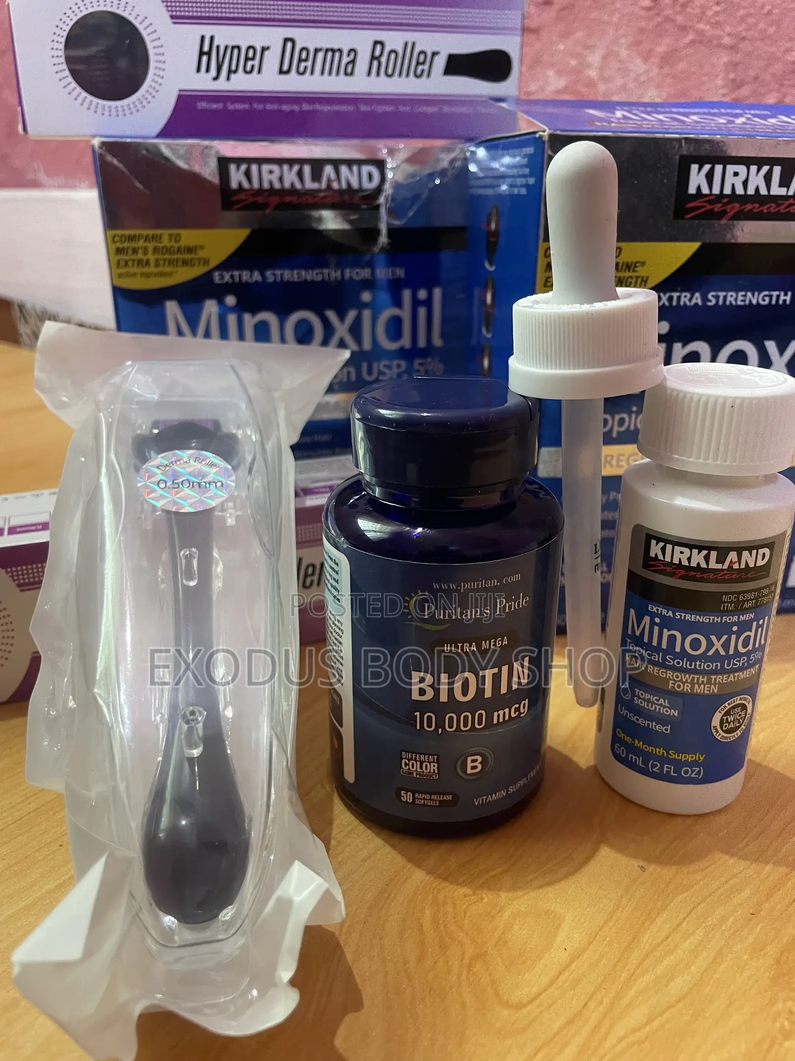 Kirkland Minoxidil, Derma Roller Biotin Hair Growth Kit
