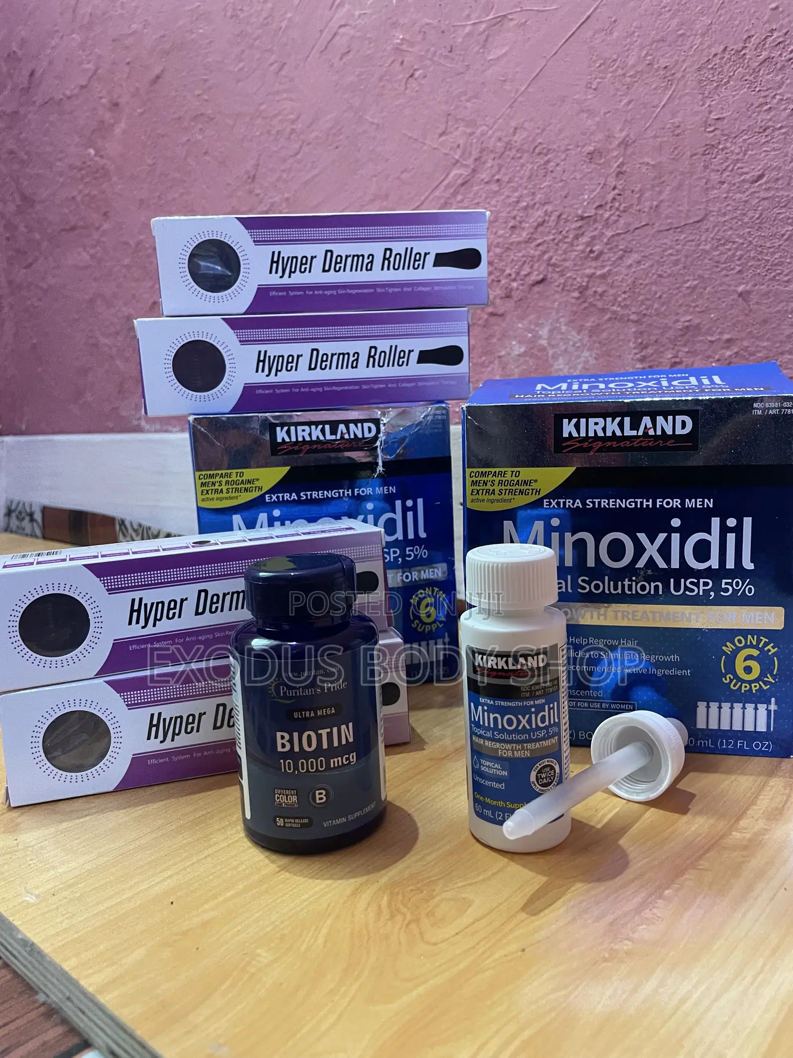 Kirkland Minoxidil, Derma Roller Biotin Hair Growth Kit