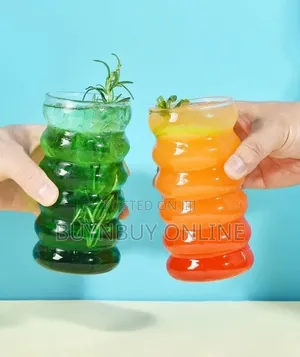 450ml Ribbed Glass Cup With Straw and Lid