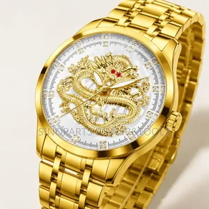 Gold-Tone Dragon Quartz Wristwatch – Men's Fashion Watch