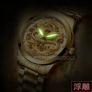 Gold-Tone Dragon Quartz Wristwatch – Men's Fashion Watch