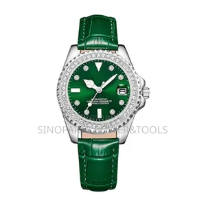 Green Dial Quartz Wristwatch With Crystal Bezel