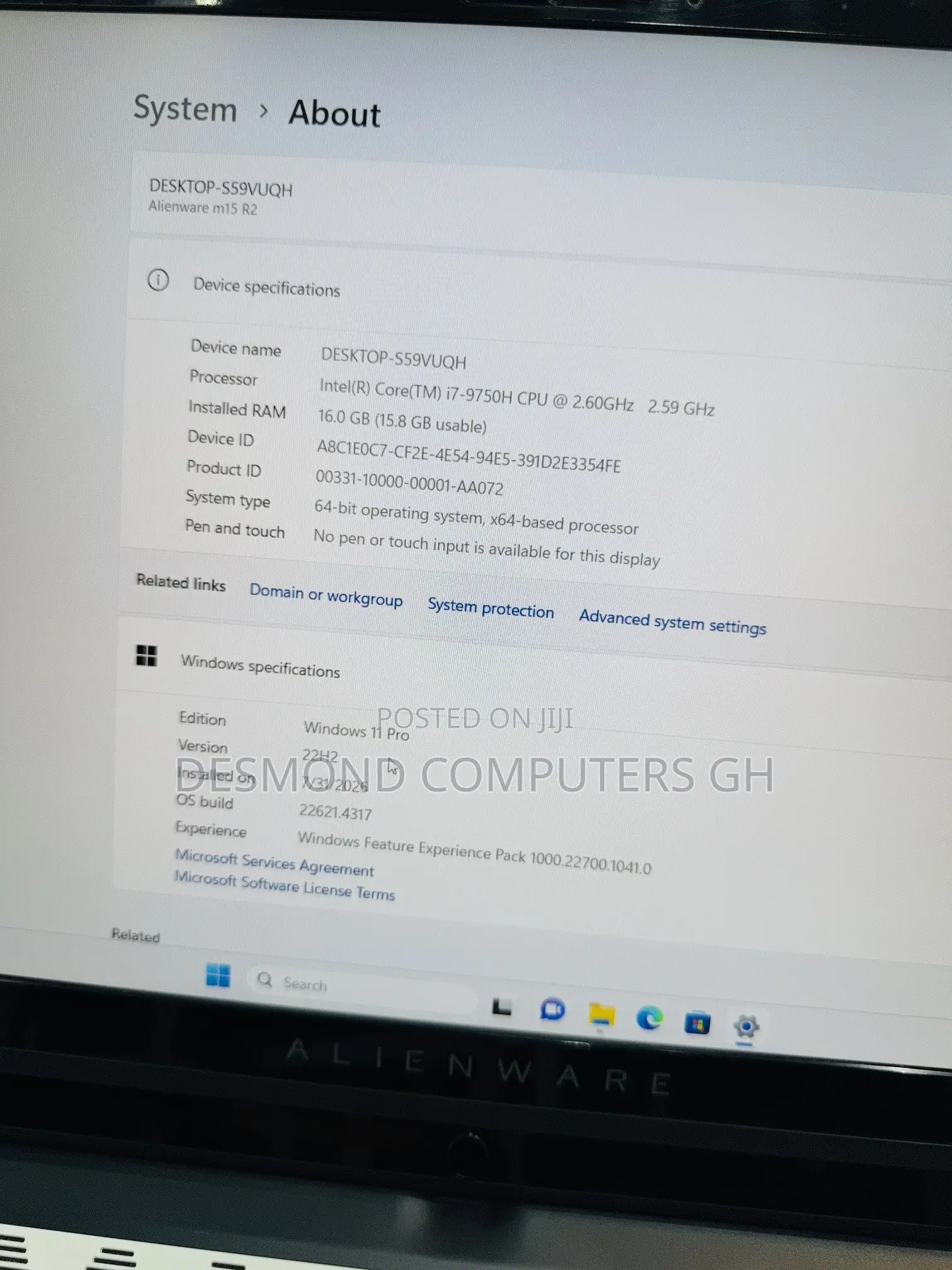 Laptop Alienware M15 r3 16GB Intel Core i7 SSD 512GB