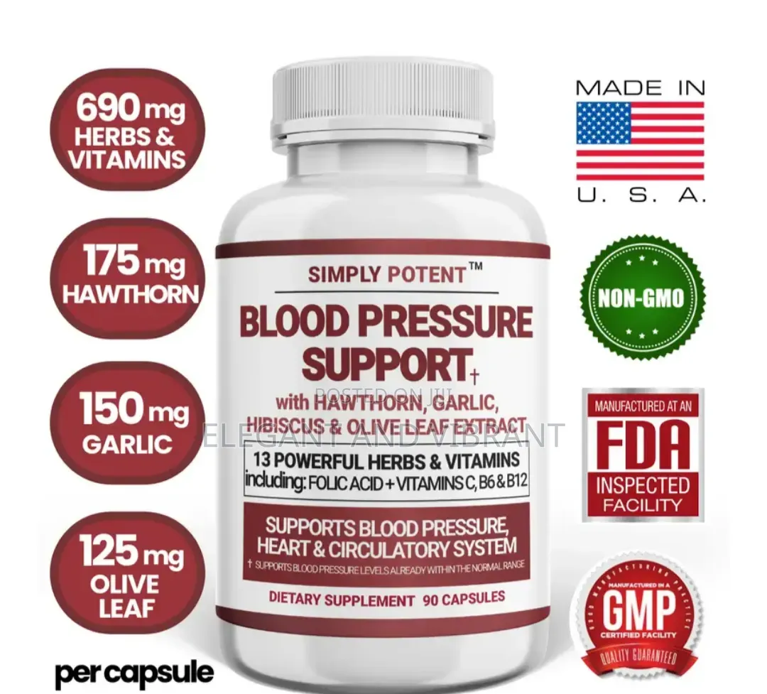 Blood Pressure Support for Men Women,Hawthorn,Hibiscus,Garlic,Olives