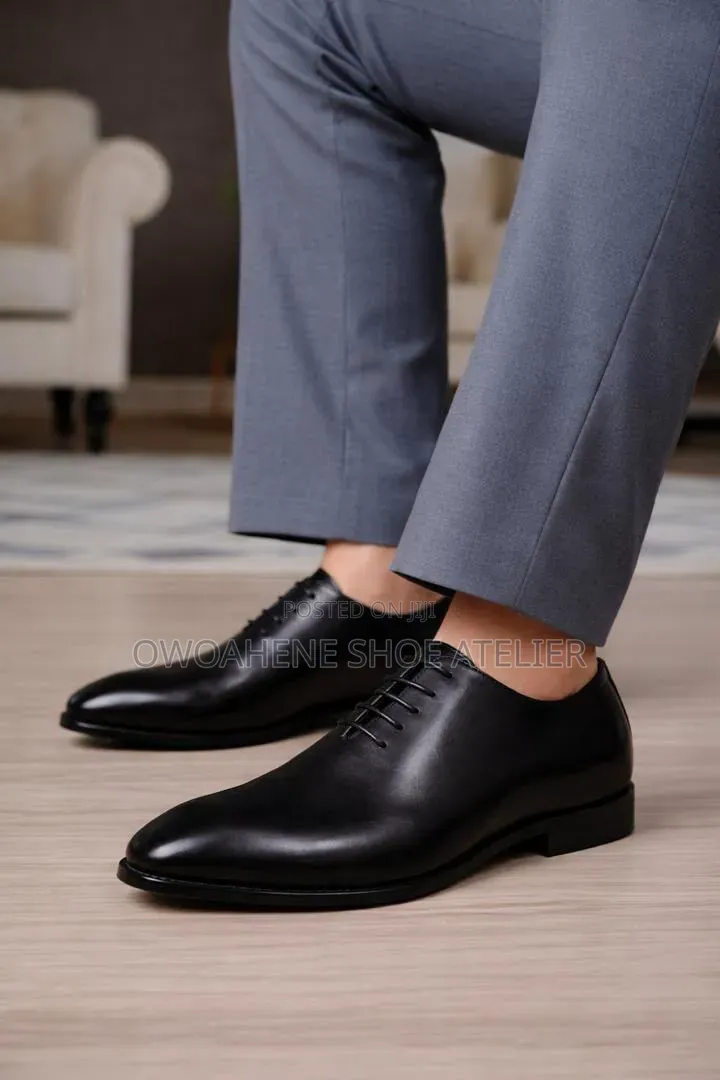 Black Leather Wholecut Oxford Shoes,