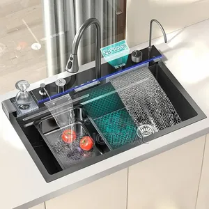 Modern Waterfall Kitchen Sink With Tap and Many Accessories