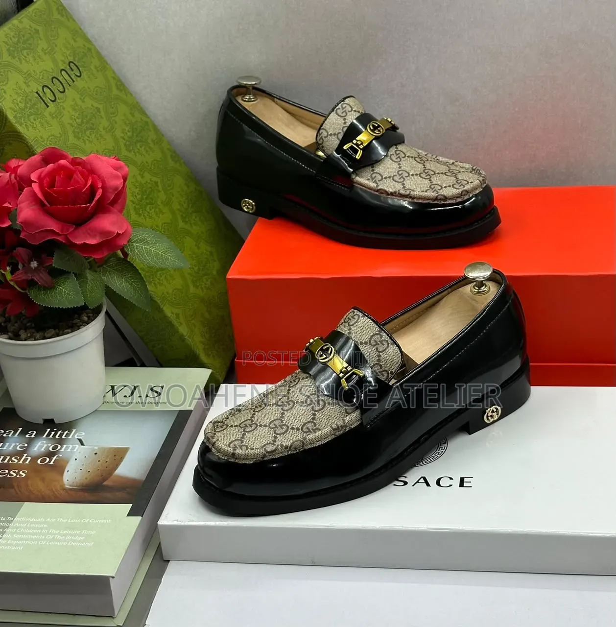 Gucci Cara Logo Canvas and Patent Leather Loafers
