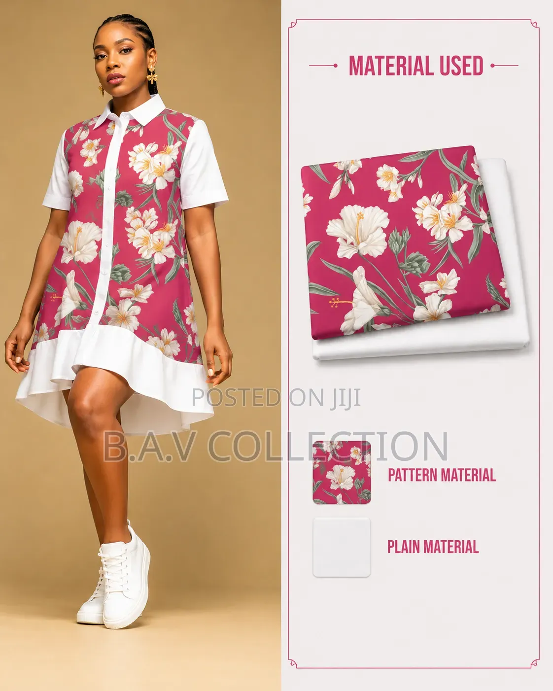 Plain and Pattern Fabric Material 4 Yards in Total 100% Cotton