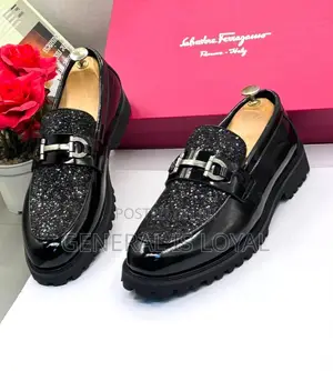 Salvatore Ferragamo Black Leather Fashion Loafers Shoe