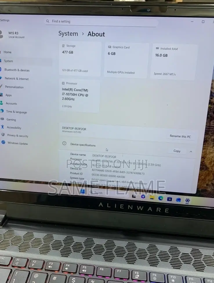 Laptop Alienware M15 r3 16GB Intel Core i7 SSD 512GB