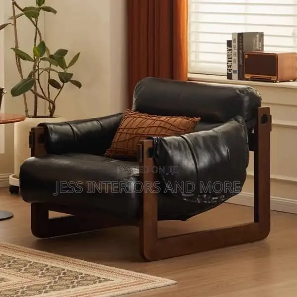 Accent Chair Black Leather