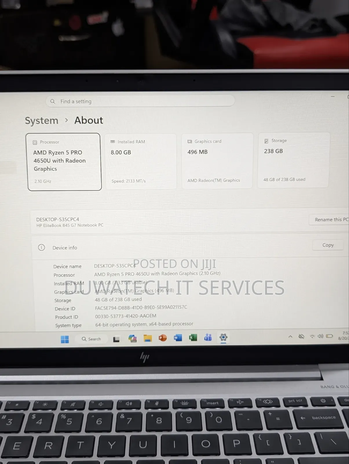 Laptop HP EliteBook 845 G7 8GB AMD Ryzen 5 SSD 256GB