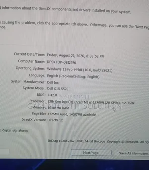 New Laptop Dell G15 5520 16GB Intel Core i7 SSD 1T