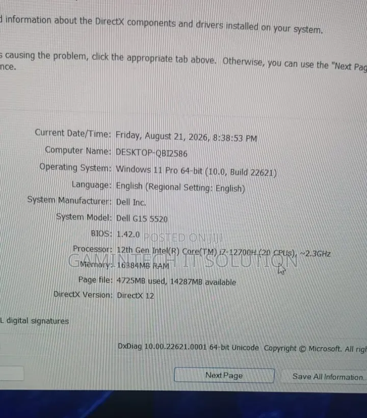 New Laptop Dell G15 5520 16GB Intel Core i7 SSD 1T