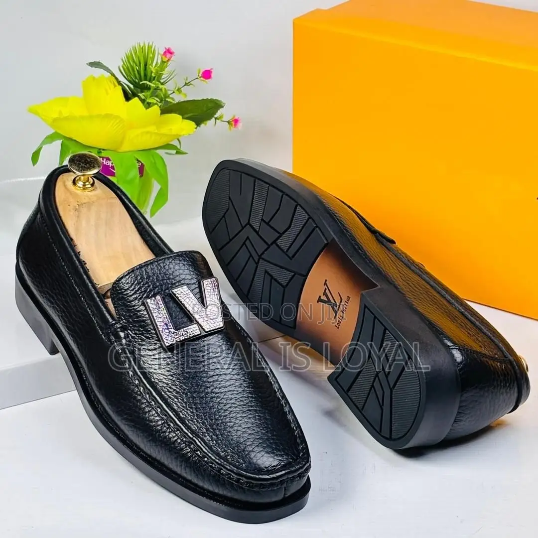 Louis Vuitton Black Leather Loafers With Lv Crown Men’s Shoe