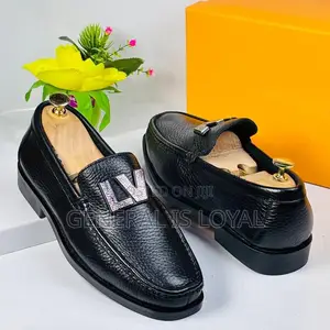 Louis Vuitton Black Leather Loafers With Lv Crown Men’s Shoe