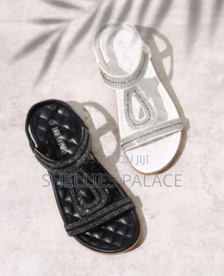 Women's Bohemian Flat Summer Rhinestone Silver Sandals