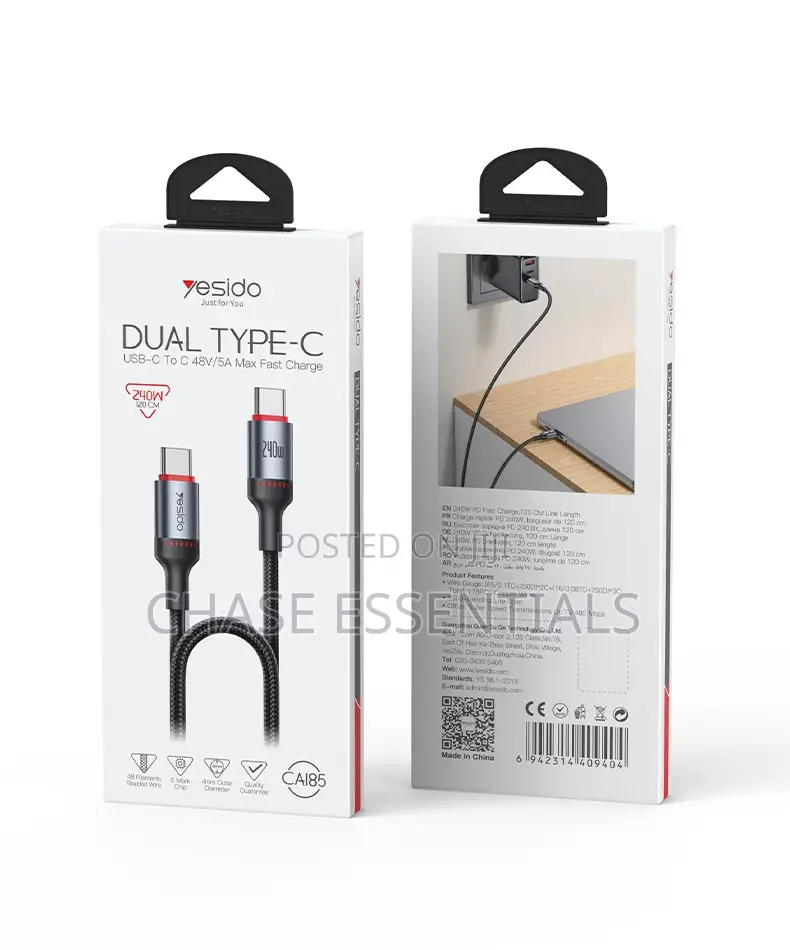 240W Type C to Type C Flat Data Cable, 2m | Fast Charging Cable