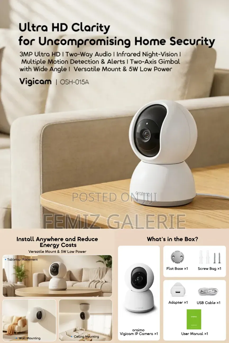 Oraimo Vigicam 3MP Ultra HD Night Vision IP Camera