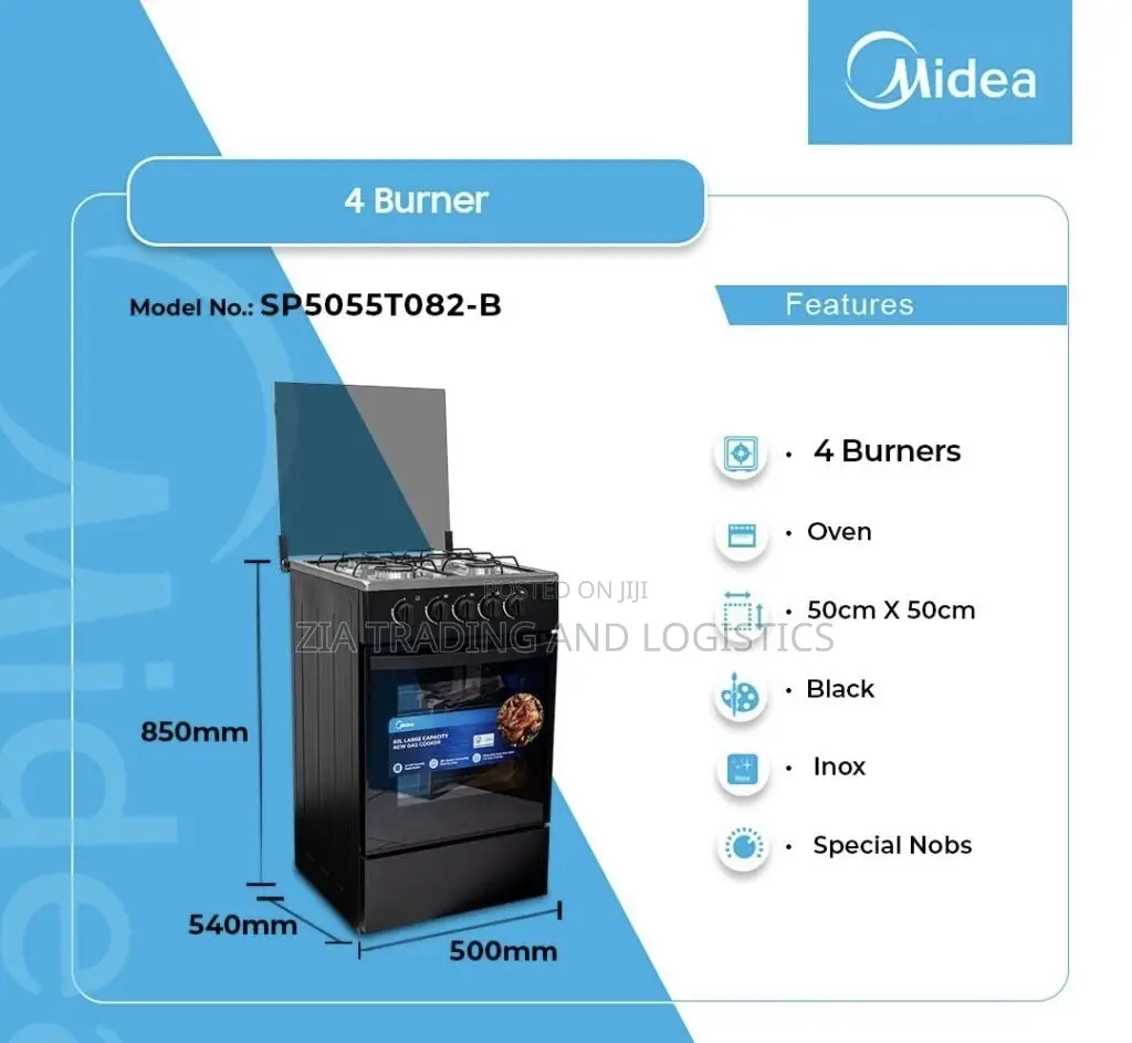 50 × 50 Midea Black Mirror 4 Burner Gas Cooker (Sp5055t082-B)