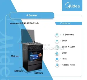 50 × 50 Midea Black Mirror 4 Burner Gas Cooker (Sp5055t082-B)