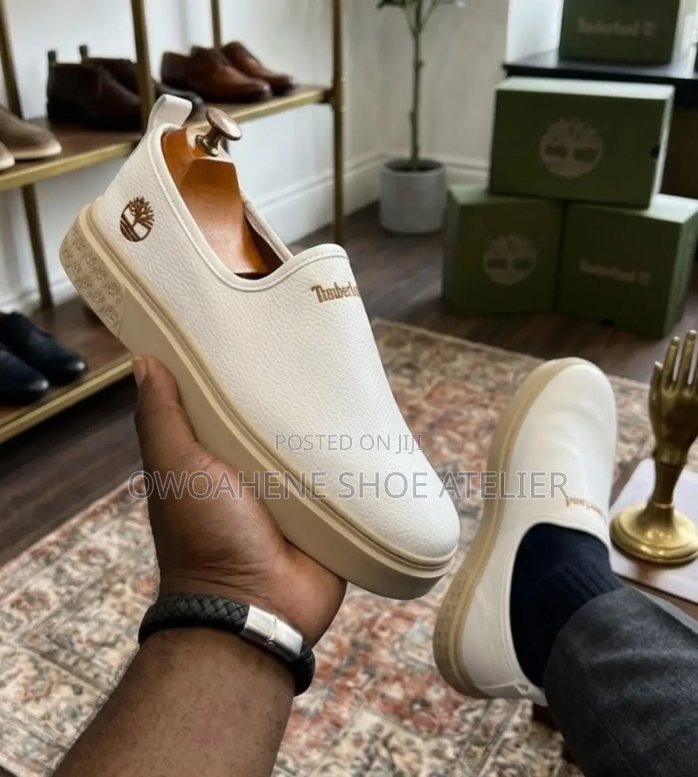 Timberland Men's Leather Slip-on Sneaker (White and Beige)