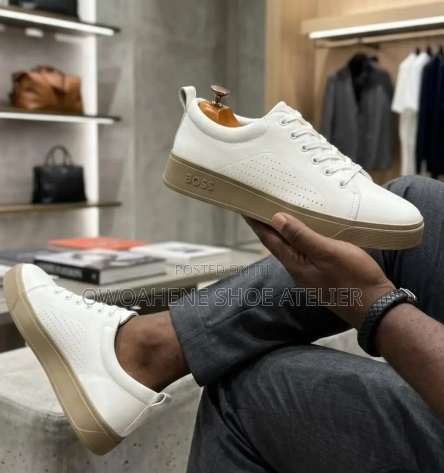 Pair of BOSS Smart Casual Low-Top Sneakers in White Leather