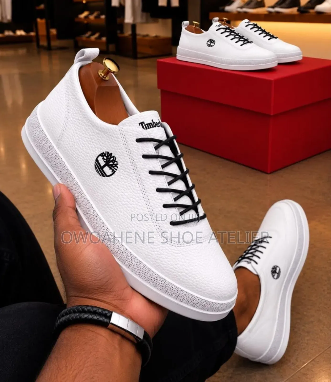 Timberland Casual Leather Sneakers(White With Black Laces)