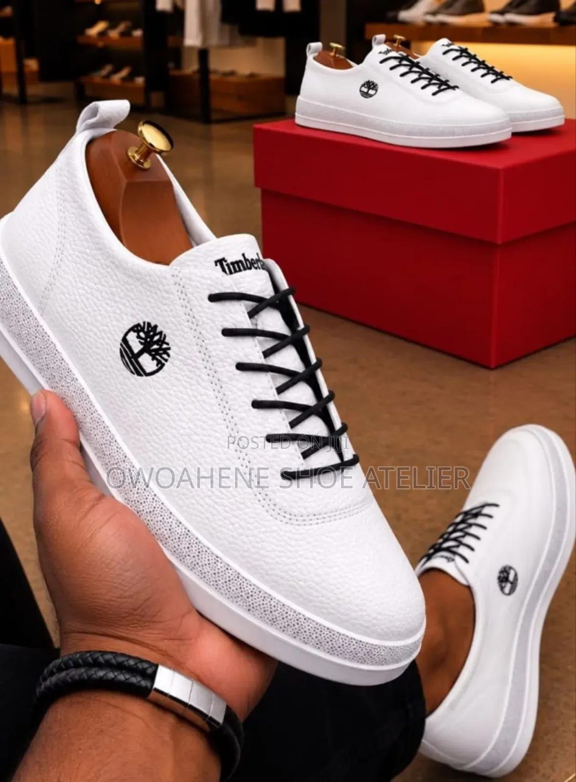 Timberland Casual Leather Sneakers(White With Black Laces)