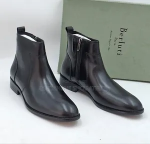 Men's Black Leather Dress Boots Featuring a Sleek Side-Zip Fastening.