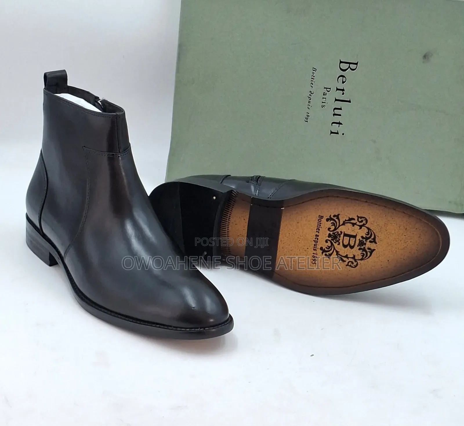 Men's Black Leather Dress Boots Featuring a Sleek Side-Zip Fastening.
