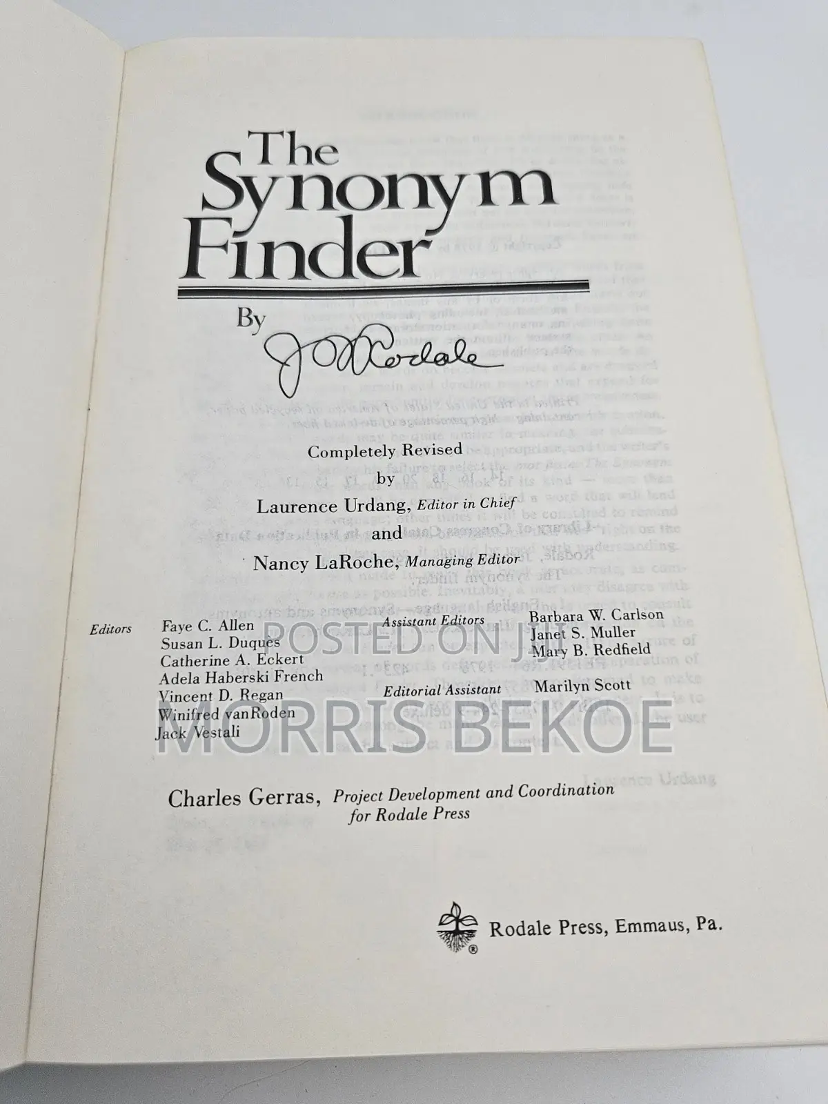 The Synonym Finder by J. I. Rodale Synonyms 1978 Hardcover
