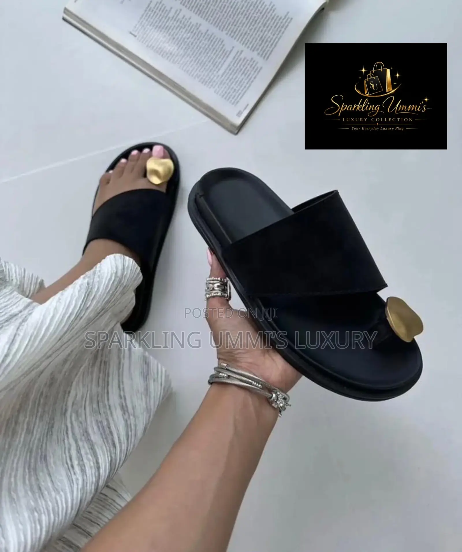 Luxury Black and Brown Flat Sandals