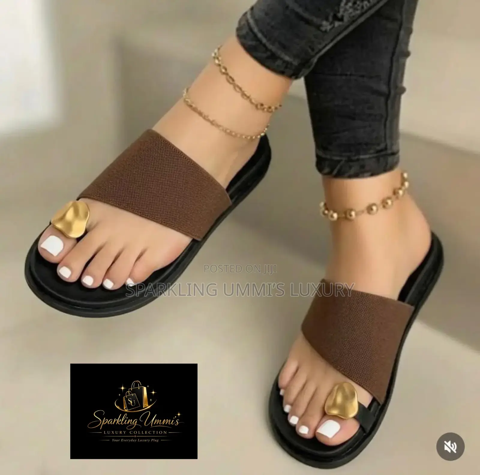 Luxury Black and Brown Flat Sandals