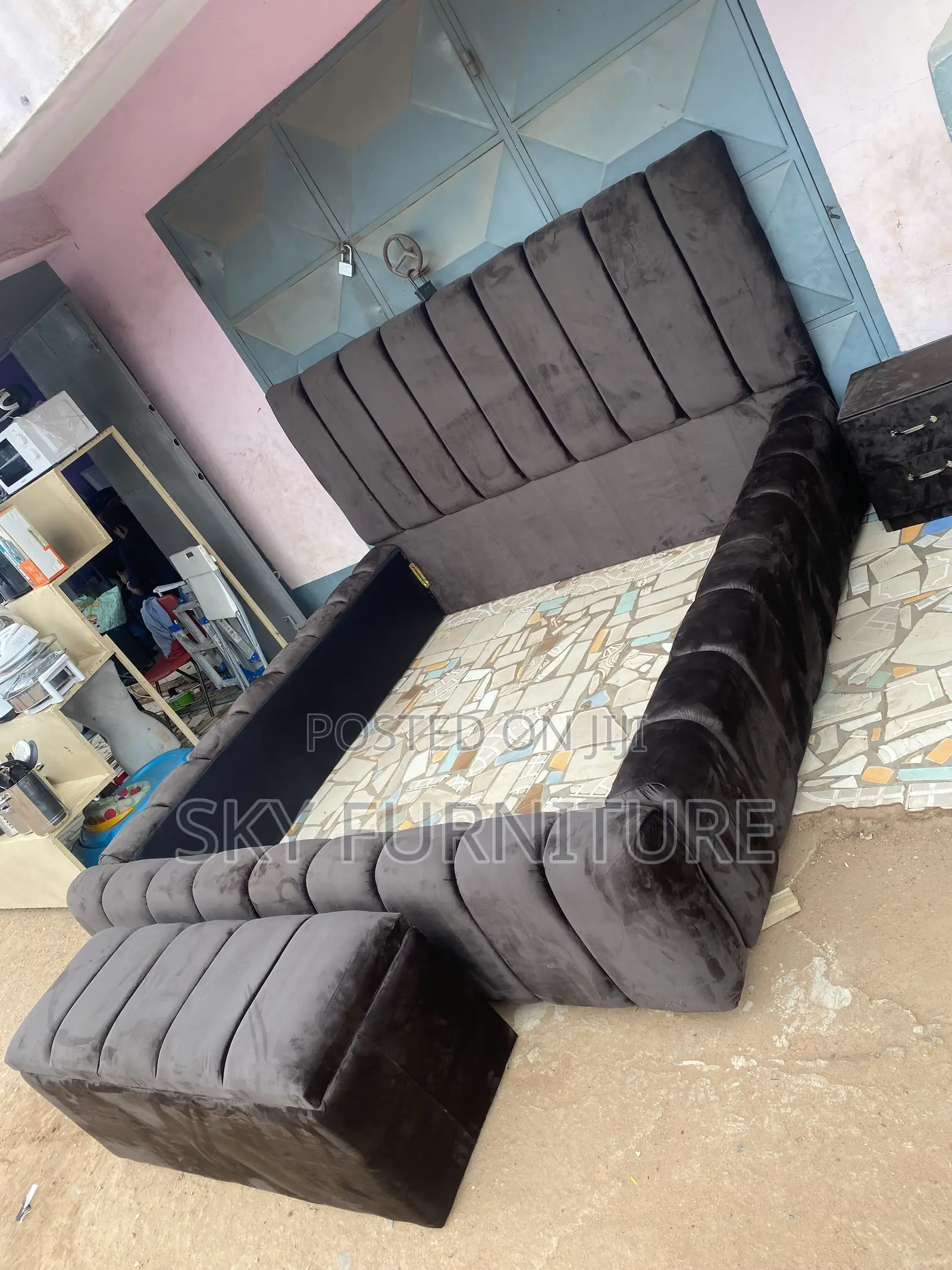 Awaken Queen Size Bed Frame With Side Drawer Ottoman