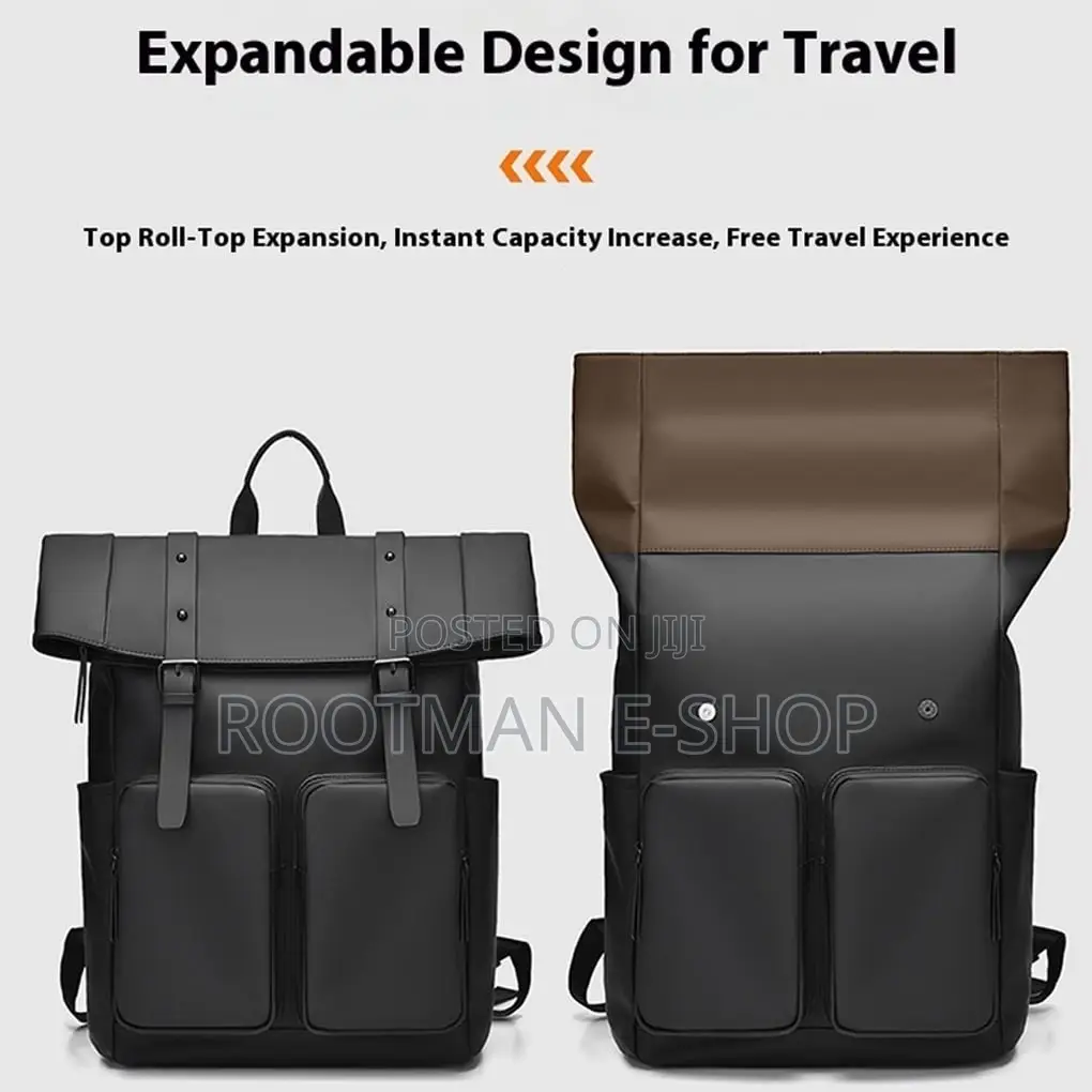 Roll-Top Laptop School Backpack, Waterproof