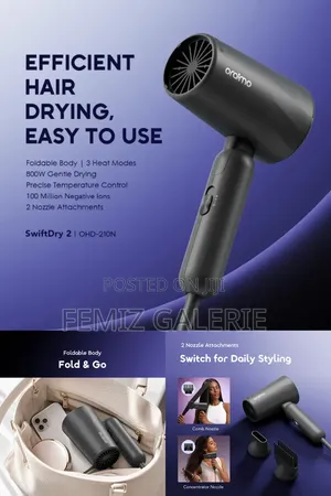 Oraimo SwiftDry 2 Foldable 800W Efficient Hair Dryer