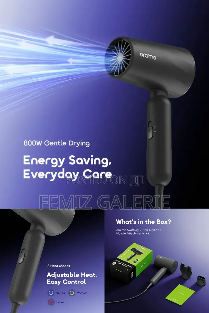 Oraimo SwiftDry 2 Foldable 800W Efficient Hair Dryer