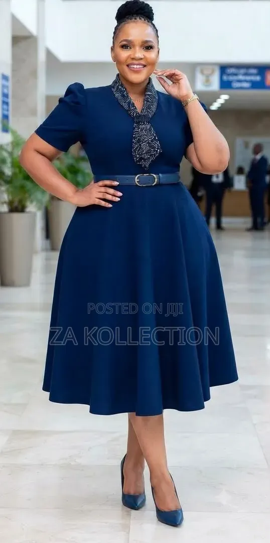 Ladies Flare Blue Office Dress