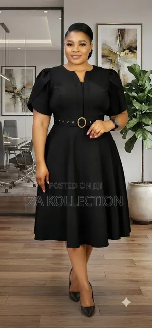Ladies Flare Black Dress With Belt