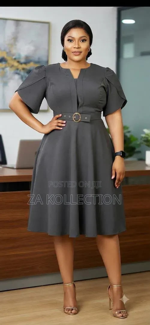 Ladies Flare Black Dress With Belt
