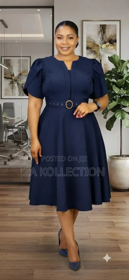 Ladies Flare Black Dress With Belt