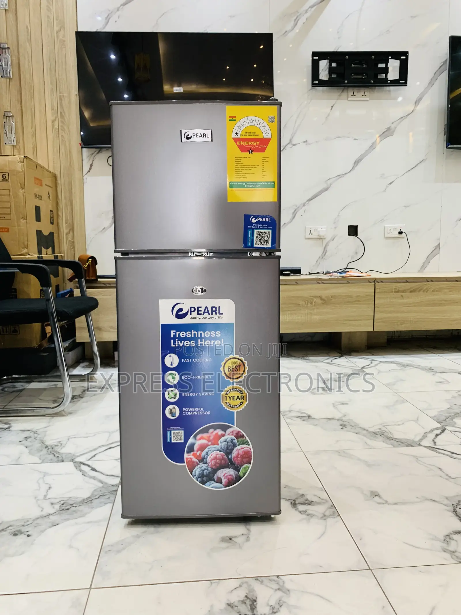 Pearl PF-216TBG-5E 136L Double-Door Top-Freezer Refrigerator
