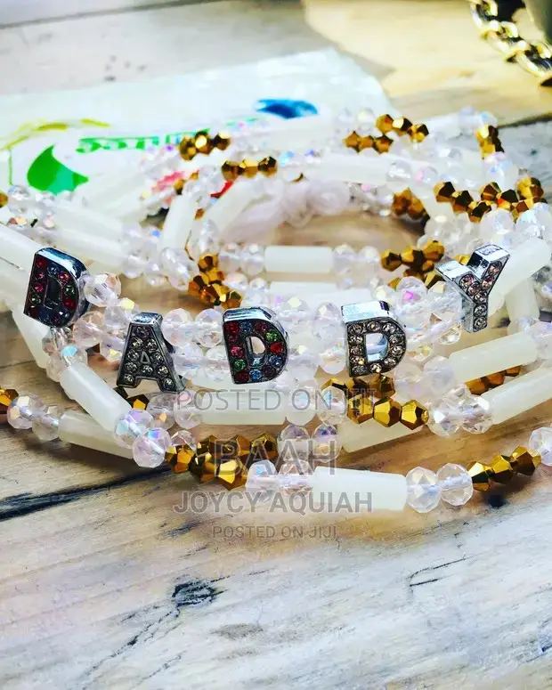 `Handmade Crystal Waist Beads - Blue Gold - 1 to 4 Layers - Konongo`