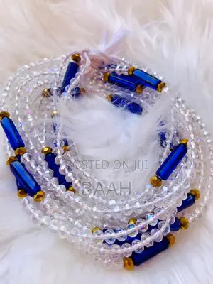 `Handmade Crystal Waist Beads - Blue Gold - 1 to 4 Layers - Konongo`